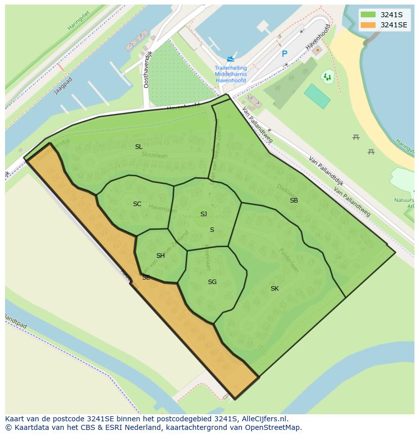 Afbeelding van het postcodegebied 3241 SE op de kaart.