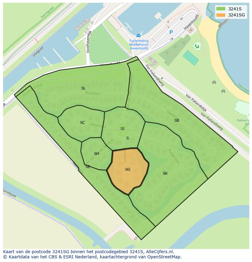 Afbeelding van het postcodegebied 3241 SG op de kaart.