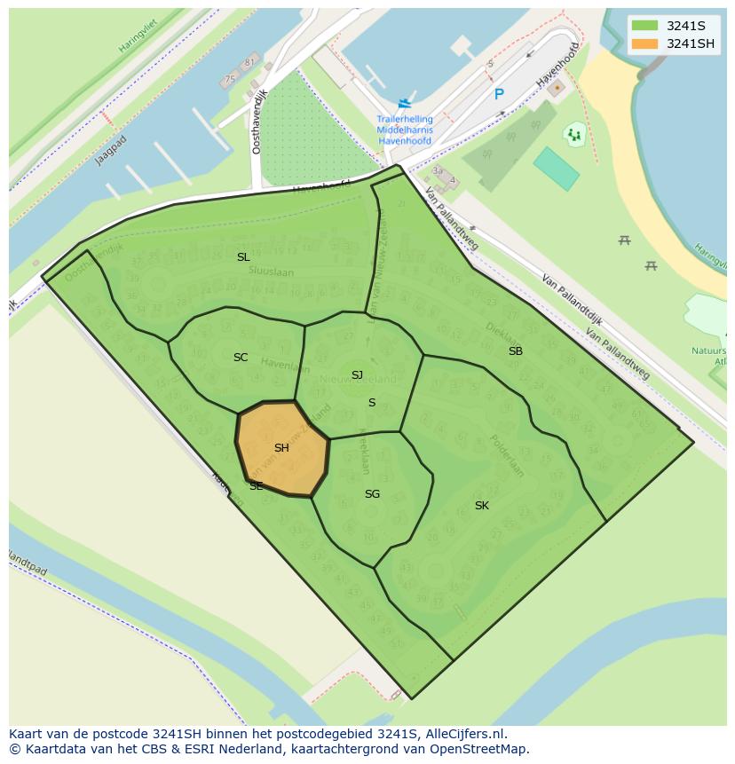 Afbeelding van het postcodegebied 3241 SH op de kaart.