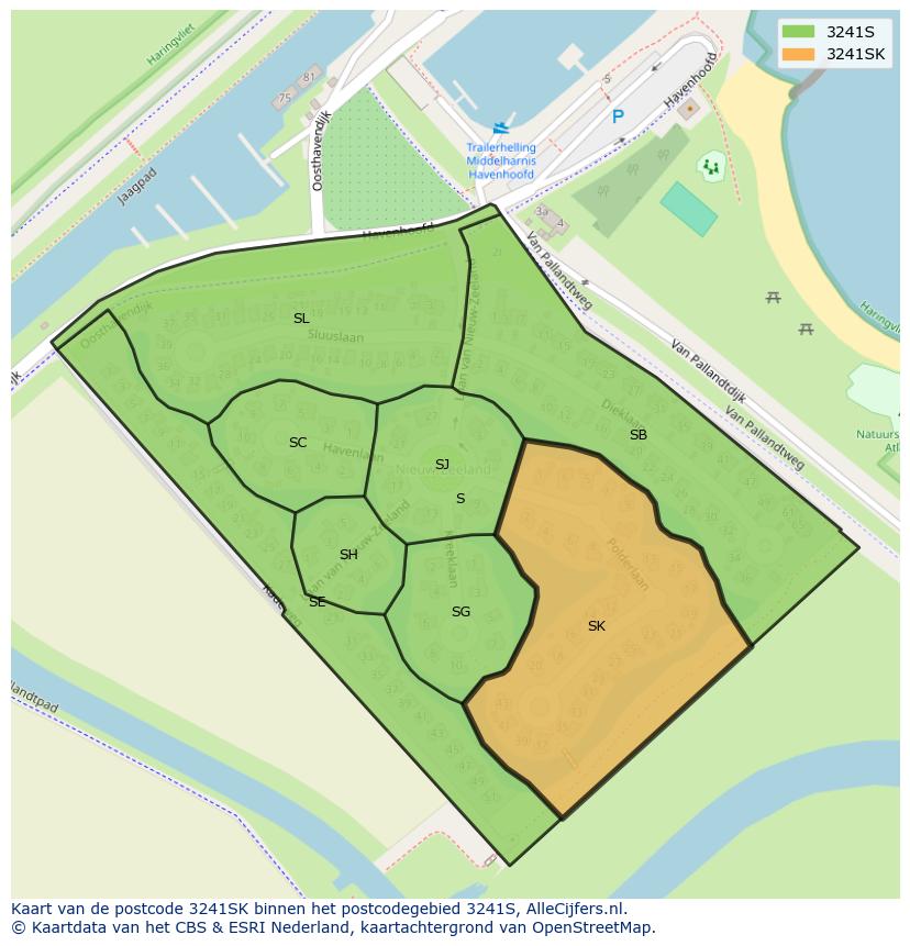 Afbeelding van het postcodegebied 3241 SK op de kaart.