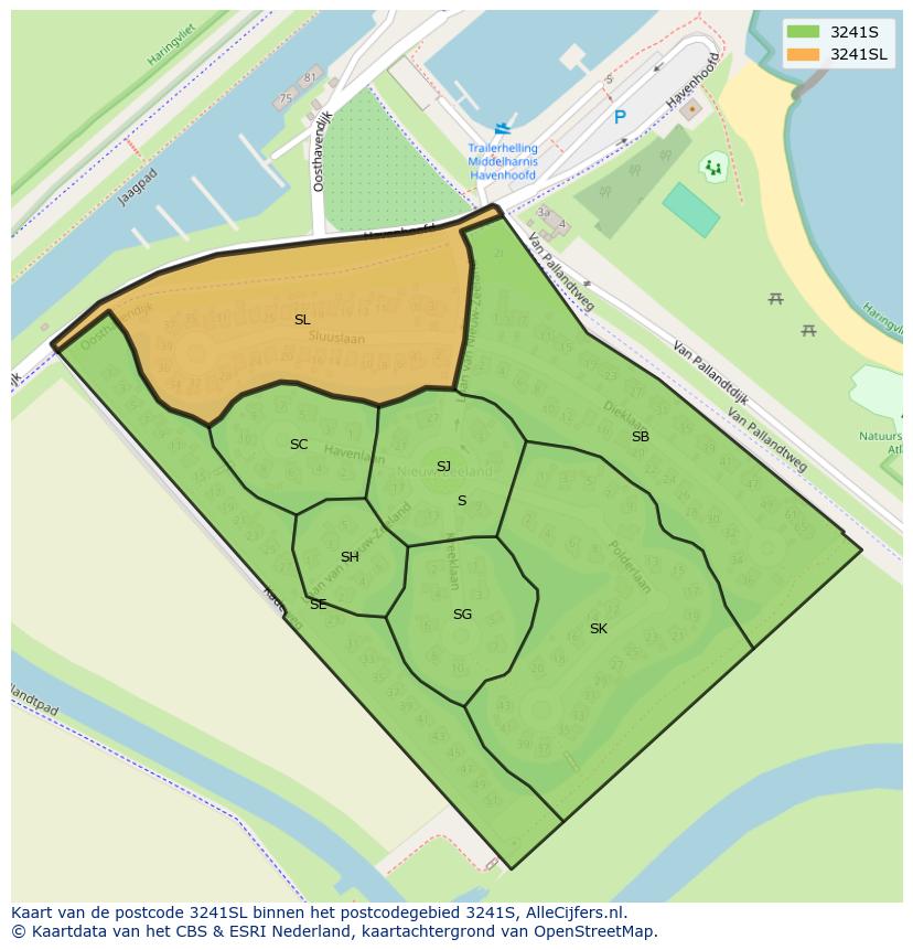 Afbeelding van het postcodegebied 3241 SL op de kaart.