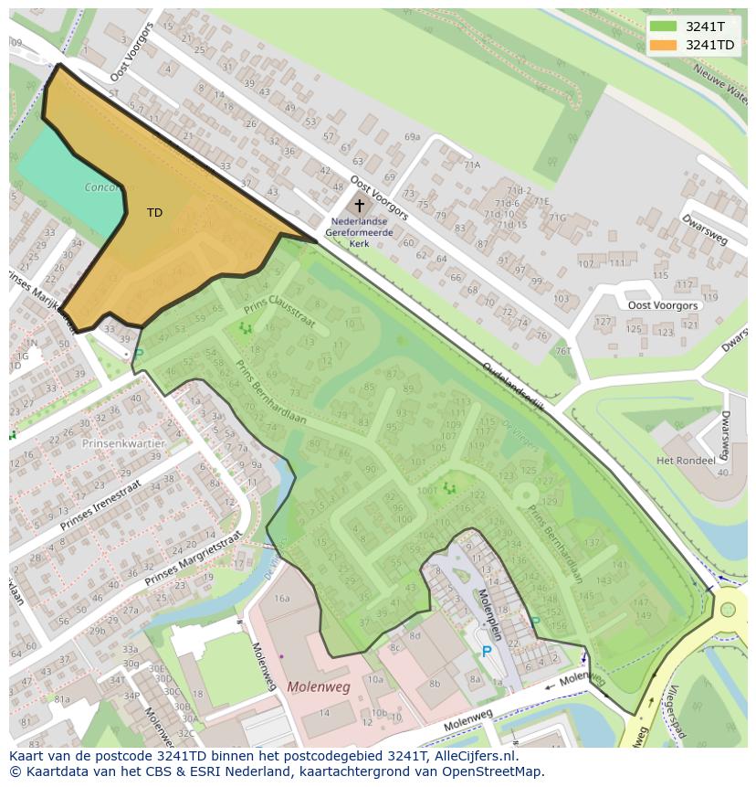 Afbeelding van het postcodegebied 3241 TD op de kaart.