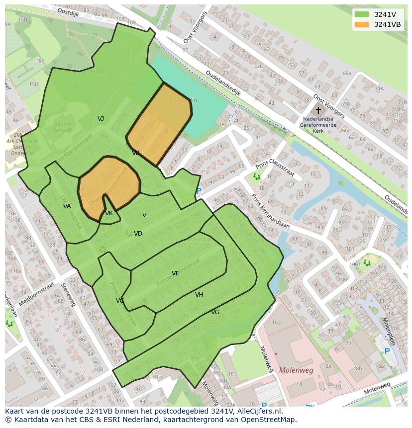 Afbeelding van het postcodegebied 3241 VB op de kaart.