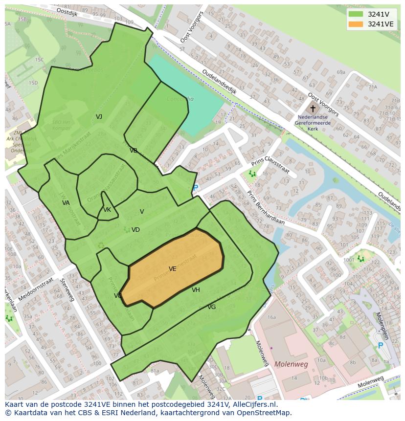 Afbeelding van het postcodegebied 3241 VE op de kaart.