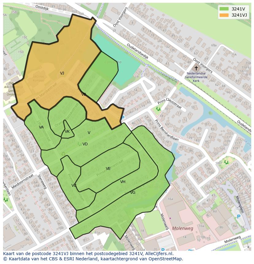 Afbeelding van het postcodegebied 3241 VJ op de kaart.