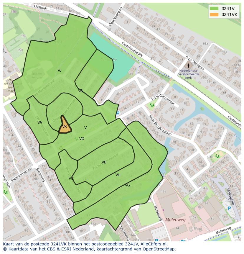 Afbeelding van het postcodegebied 3241 VK op de kaart.