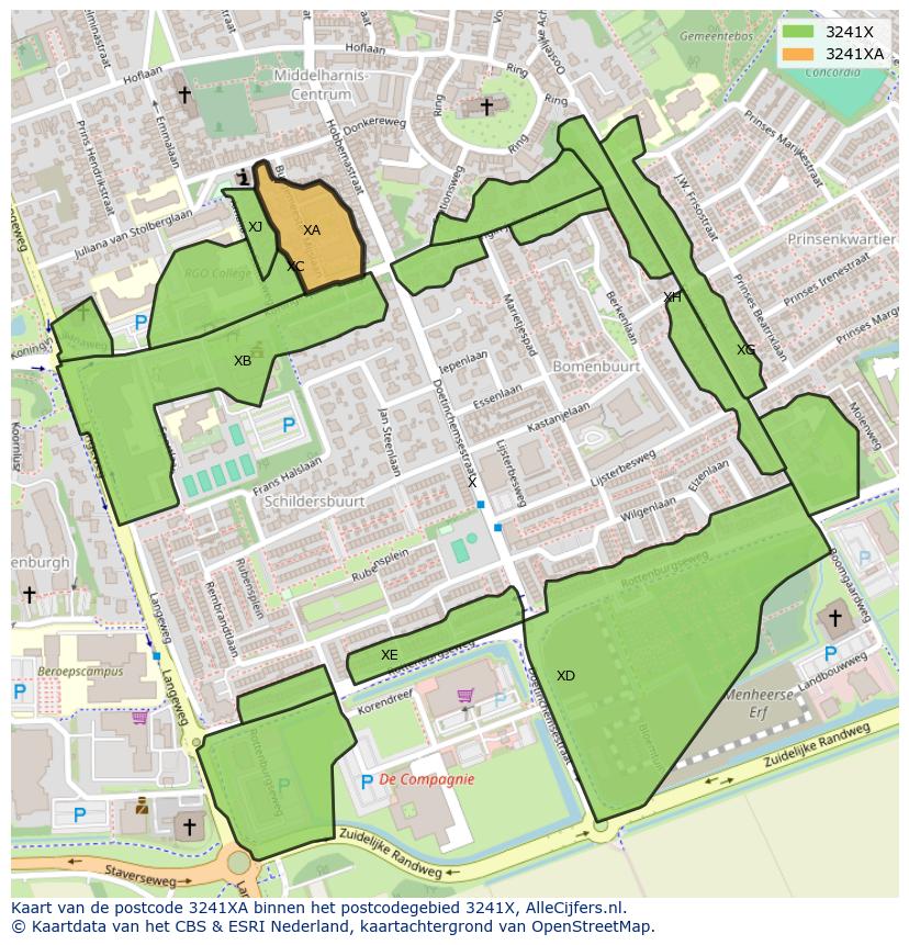 Afbeelding van het postcodegebied 3241 XA op de kaart.