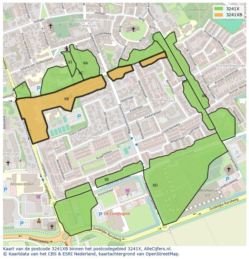 Afbeelding van het postcodegebied 3241 XB op de kaart.