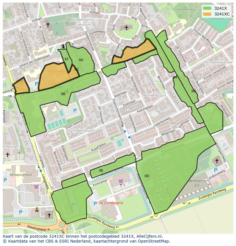 Afbeelding van het postcodegebied 3241 XC op de kaart.