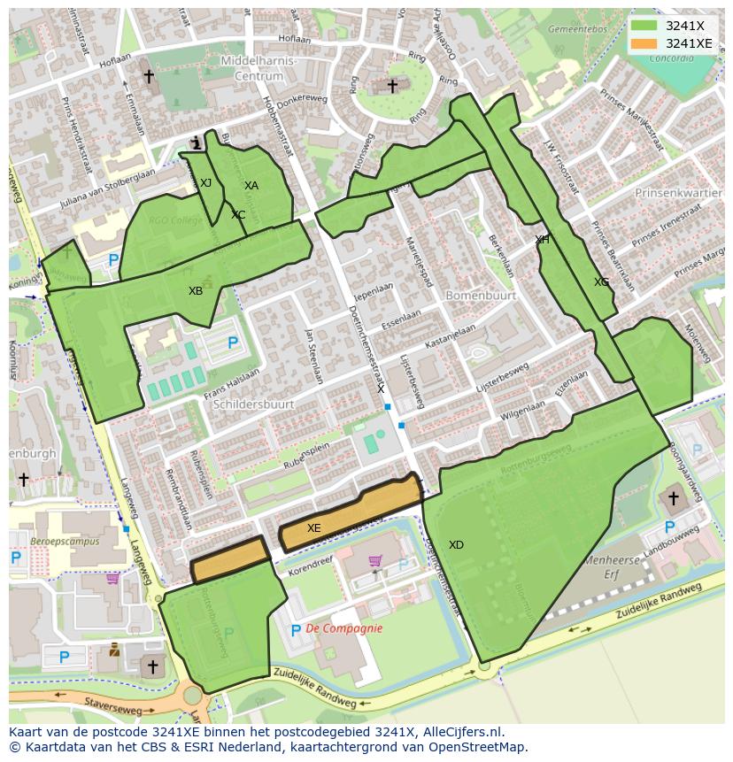Afbeelding van het postcodegebied 3241 XE op de kaart.