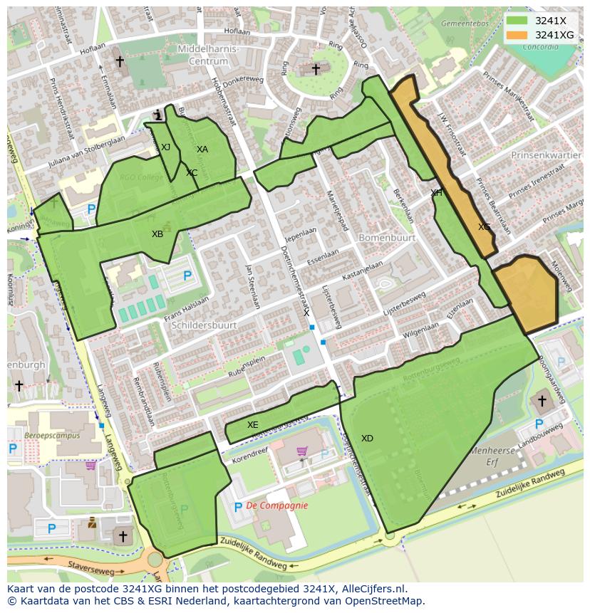 Afbeelding van het postcodegebied 3241 XG op de kaart.