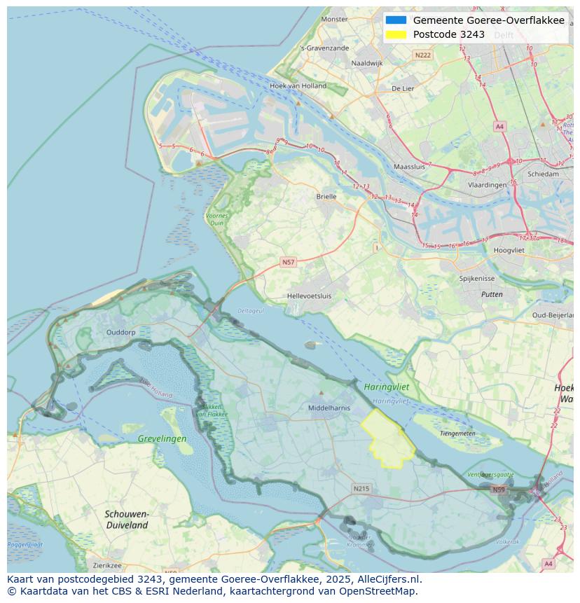 Afbeelding van het postcodegebied 3243 op de kaart.