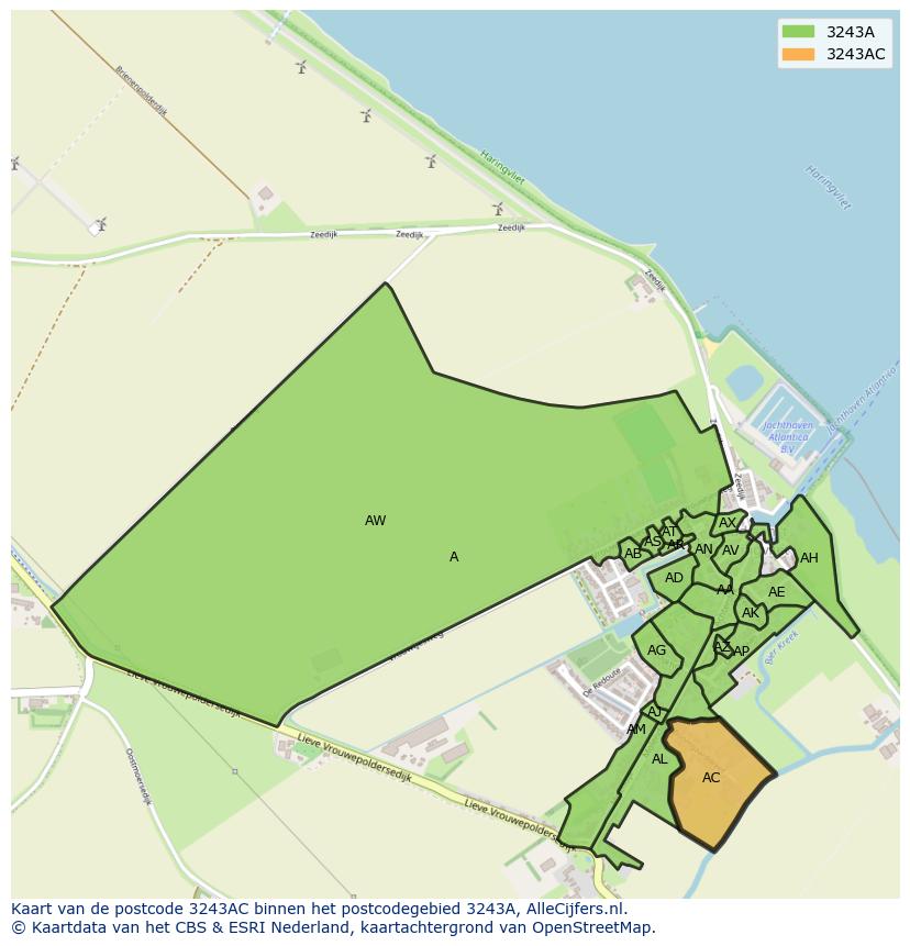 Afbeelding van het postcodegebied 3243 AC op de kaart.