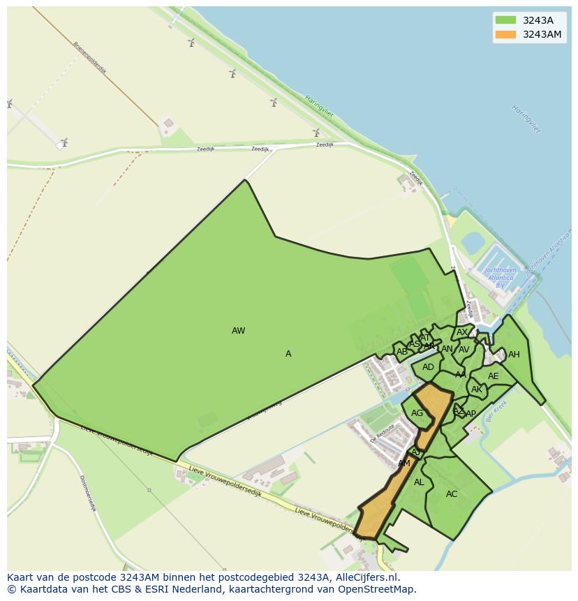 Afbeelding van het postcodegebied 3243 AM op de kaart.