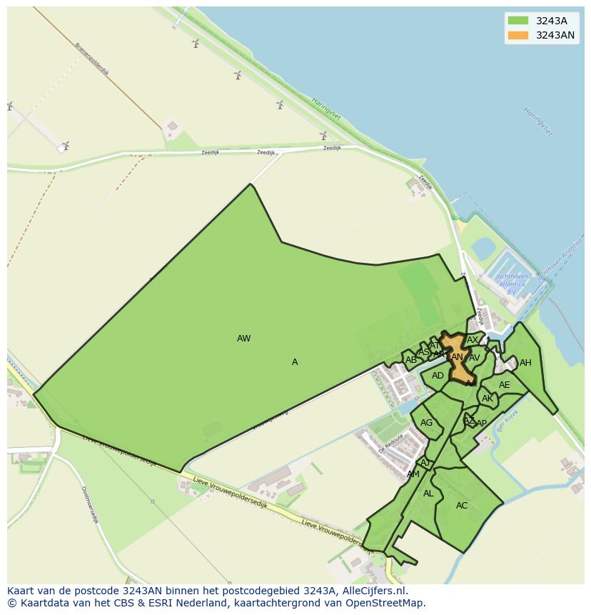 Afbeelding van het postcodegebied 3243 AN op de kaart.