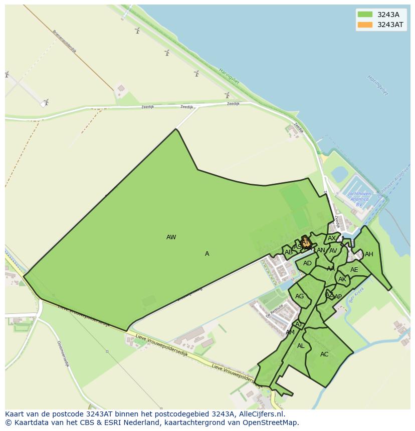 Afbeelding van het postcodegebied 3243 AT op de kaart.