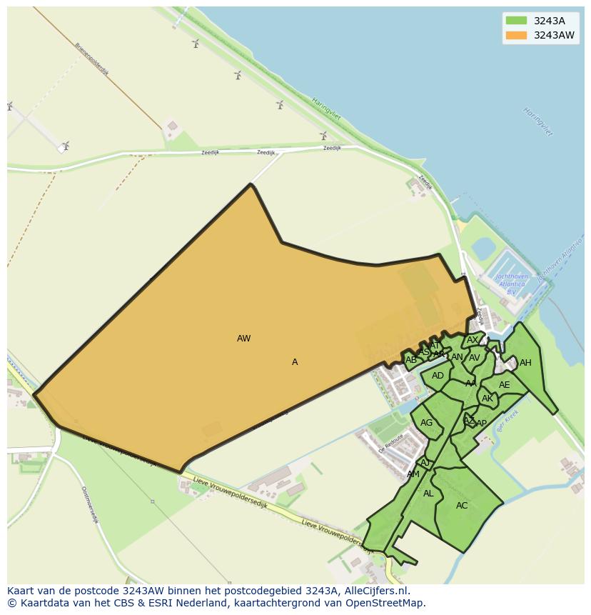 Afbeelding van het postcodegebied 3243 AW op de kaart.