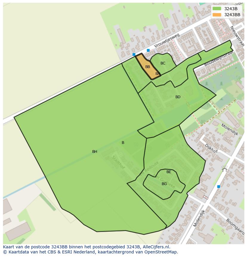 Afbeelding van het postcodegebied 3243 BB op de kaart.