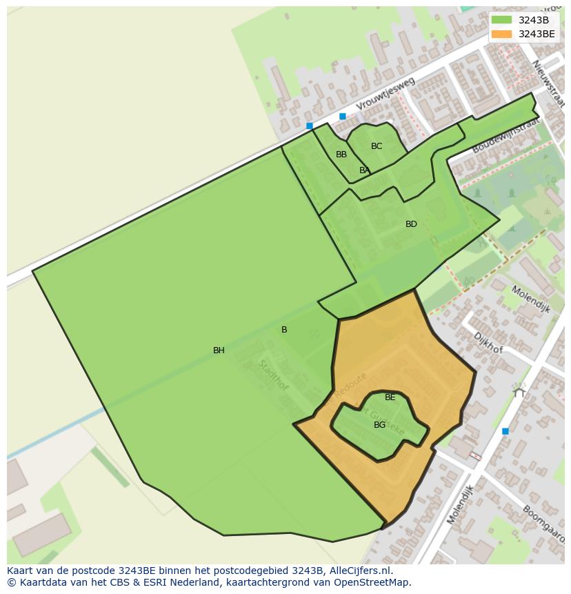 Afbeelding van het postcodegebied 3243 BE op de kaart.