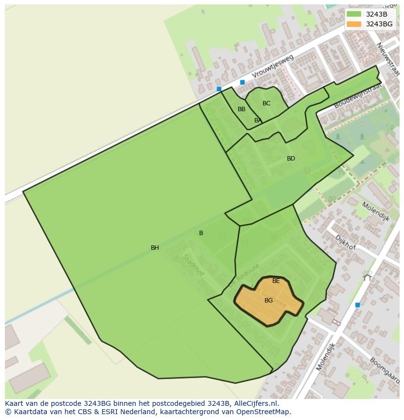 Afbeelding van het postcodegebied 3243 BG op de kaart.