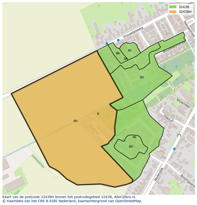 Afbeelding van het postcodegebied 3243 BH op de kaart.