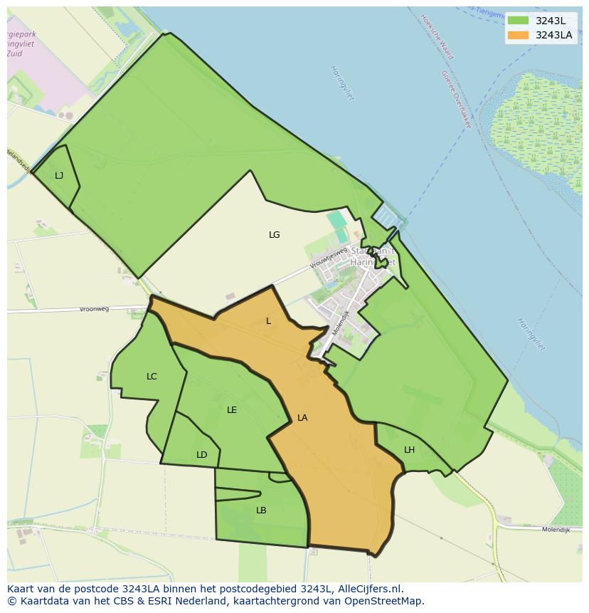 Afbeelding van het postcodegebied 3243 LA op de kaart.
