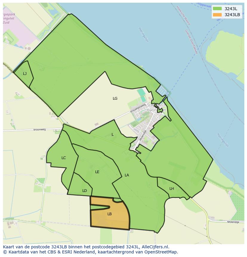Afbeelding van het postcodegebied 3243 LB op de kaart.