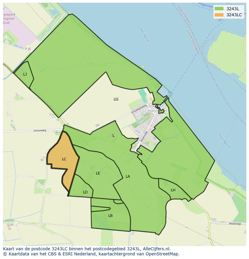 Afbeelding van het postcodegebied 3243 LC op de kaart.
