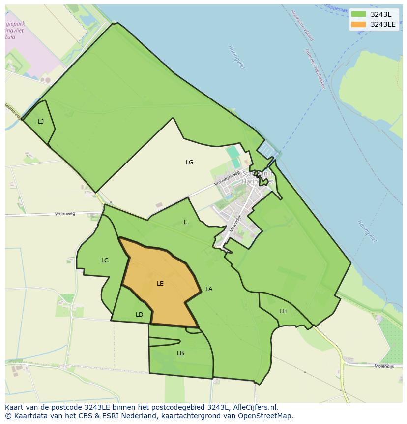 Afbeelding van het postcodegebied 3243 LE op de kaart.