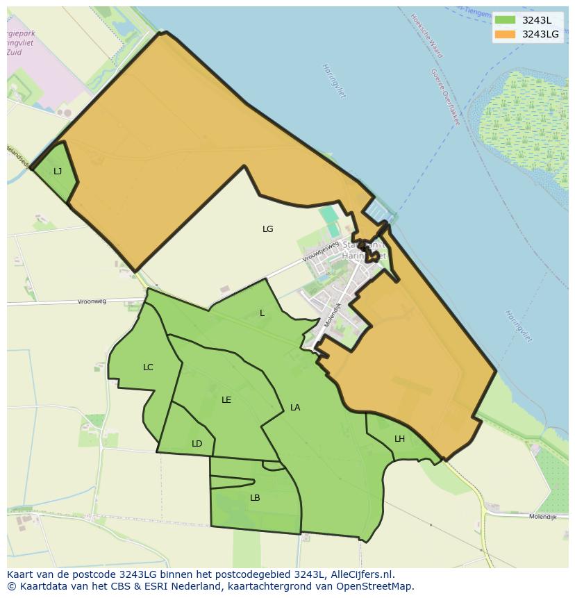Afbeelding van het postcodegebied 3243 LG op de kaart.