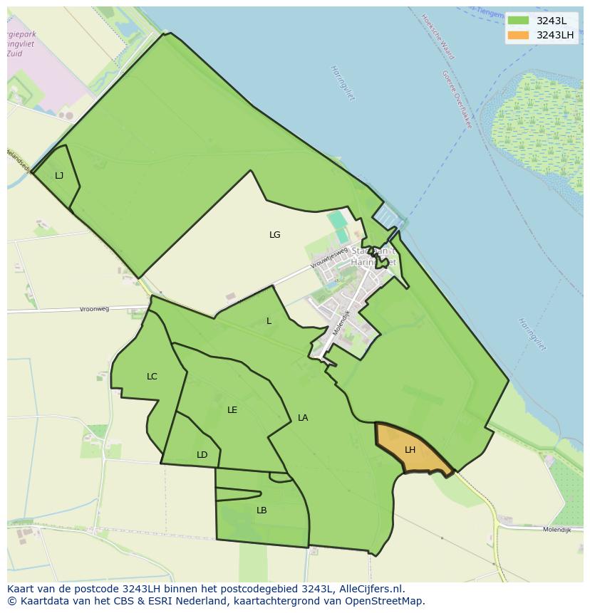 Afbeelding van het postcodegebied 3243 LH op de kaart.