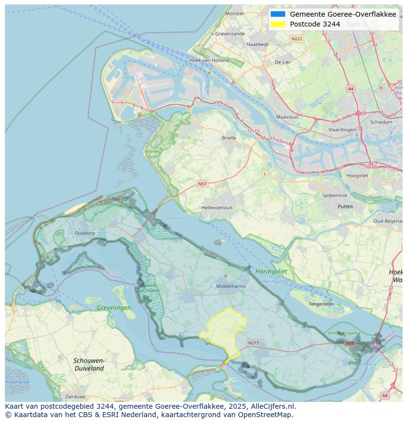 Afbeelding van het postcodegebied 3244 op de kaart.