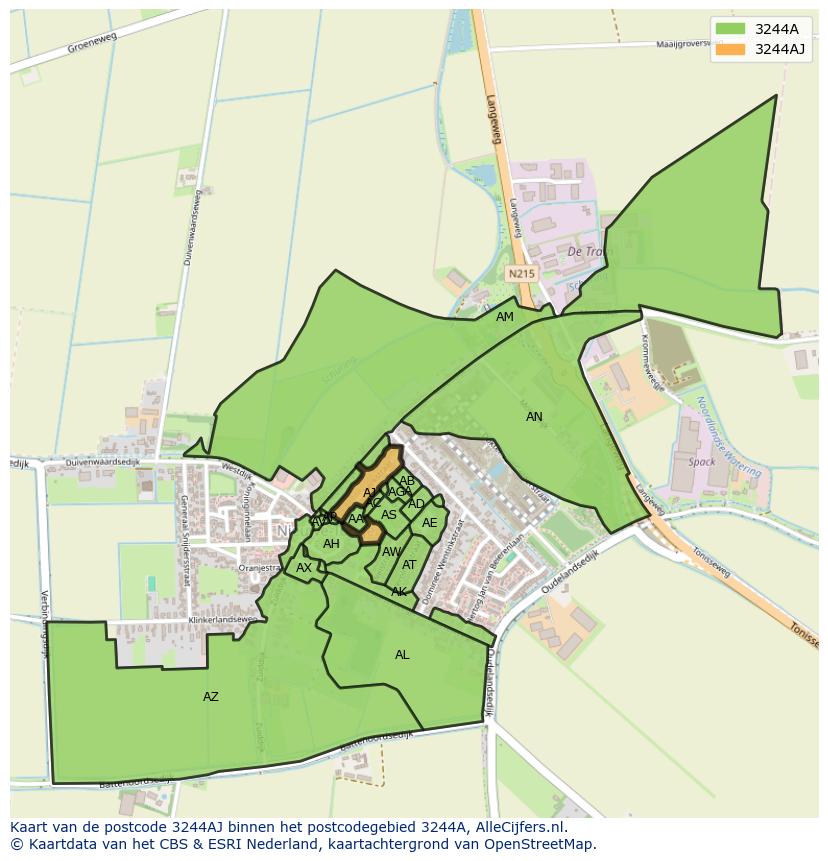 Afbeelding van het postcodegebied 3244 AJ op de kaart.