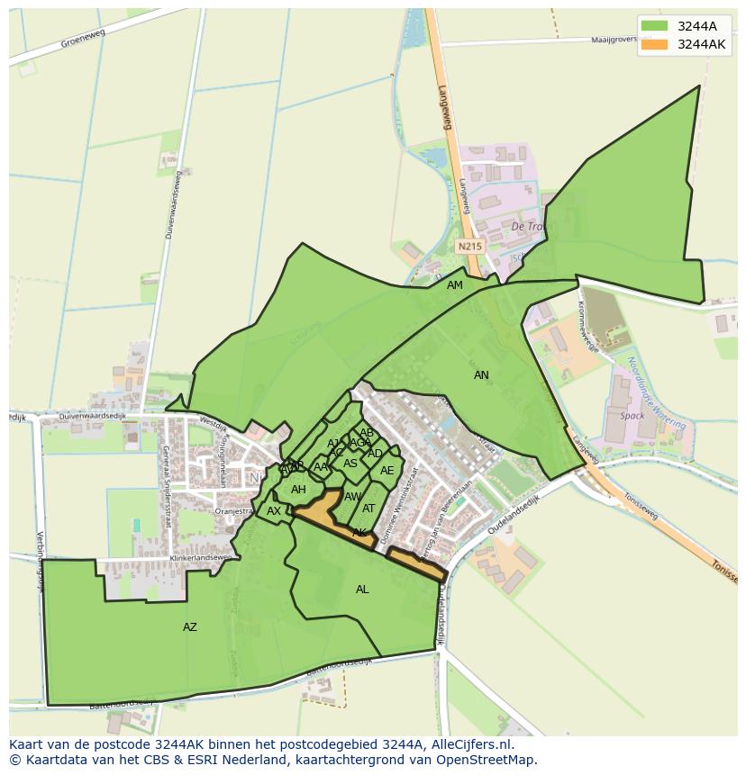Afbeelding van het postcodegebied 3244 AK op de kaart.