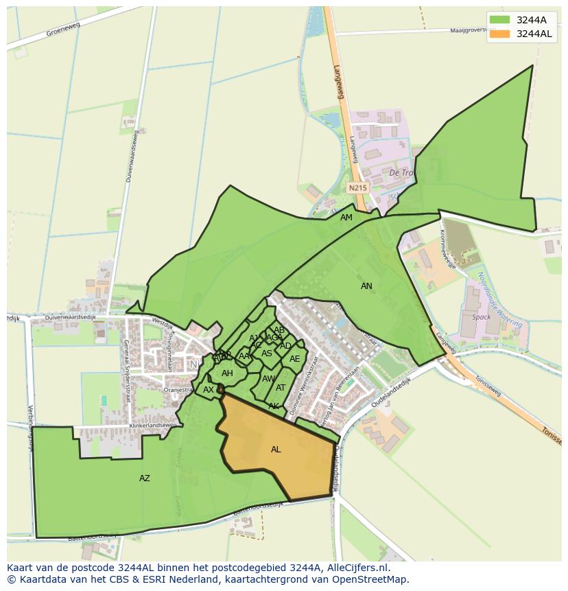 Afbeelding van het postcodegebied 3244 AL op de kaart.
