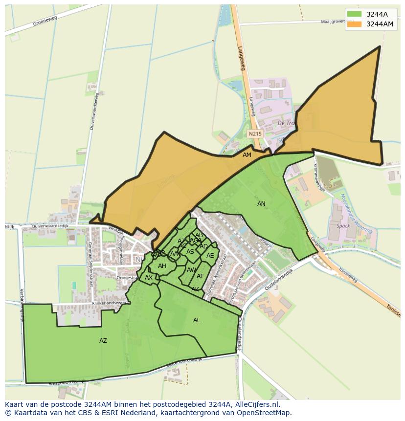 Afbeelding van het postcodegebied 3244 AM op de kaart.