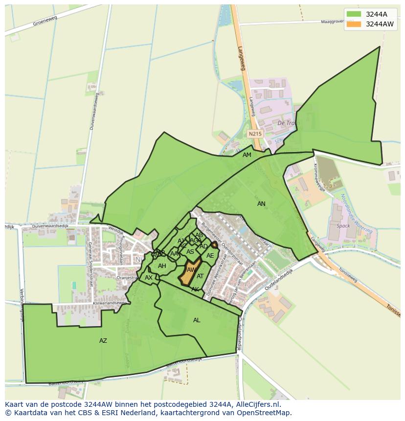 Afbeelding van het postcodegebied 3244 AW op de kaart.