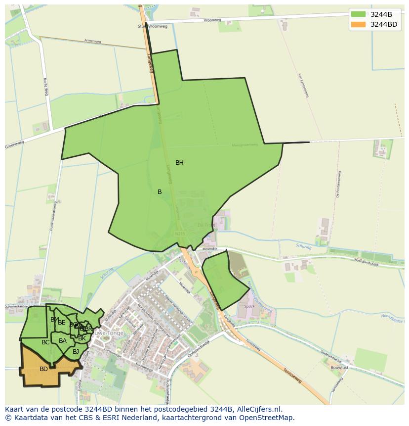 Afbeelding van het postcodegebied 3244 BD op de kaart.