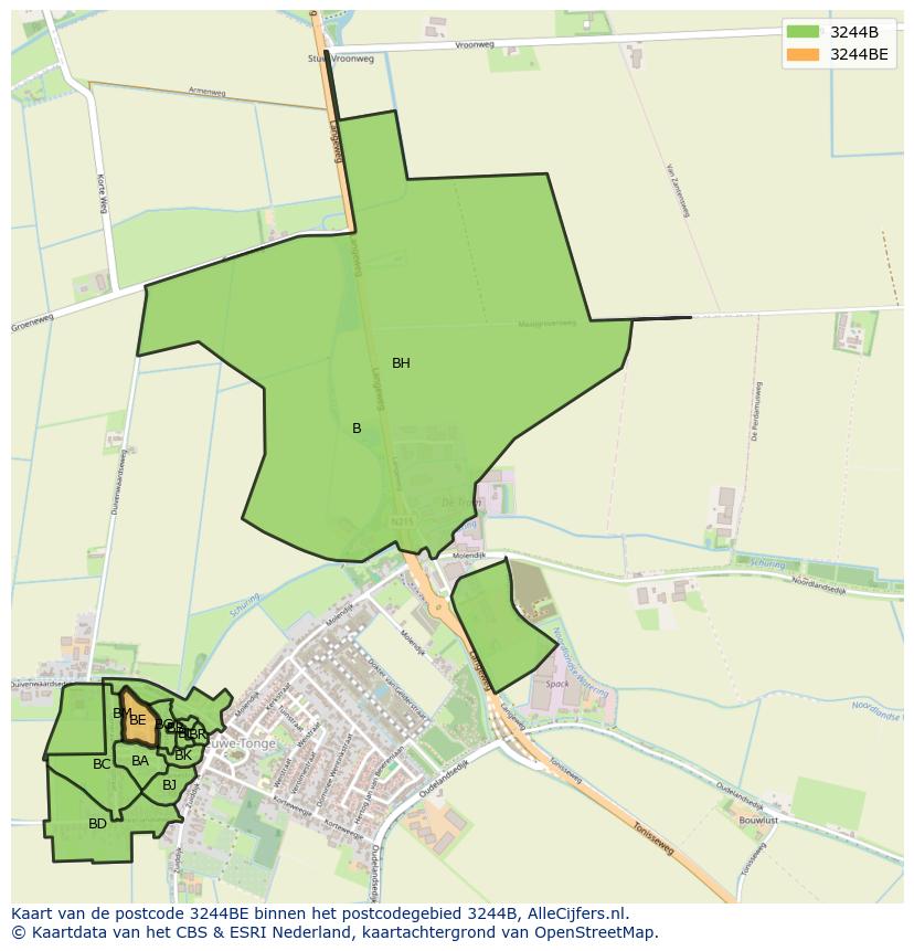 Afbeelding van het postcodegebied 3244 BE op de kaart.