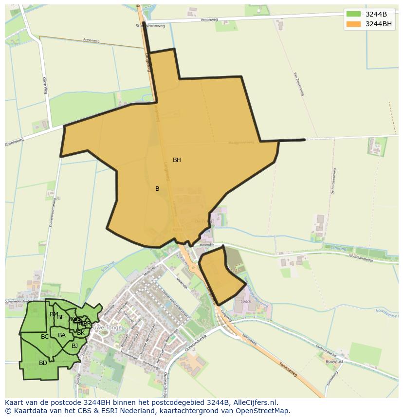 Afbeelding van het postcodegebied 3244 BH op de kaart.