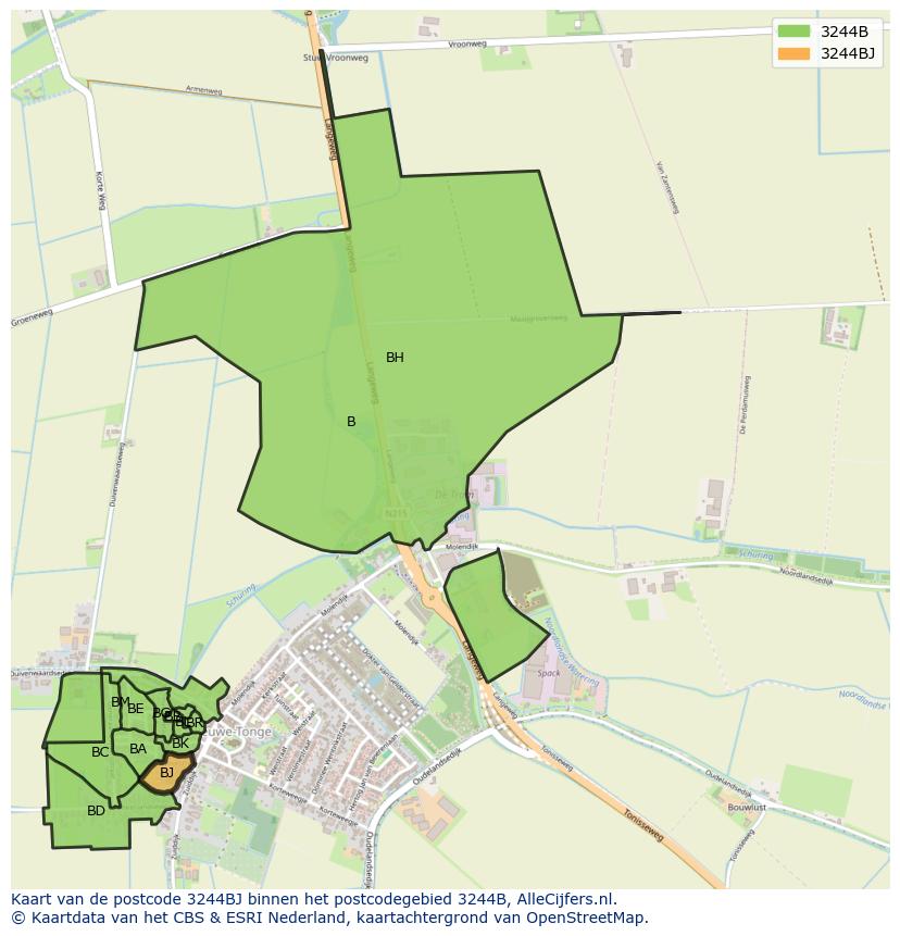 Afbeelding van het postcodegebied 3244 BJ op de kaart.