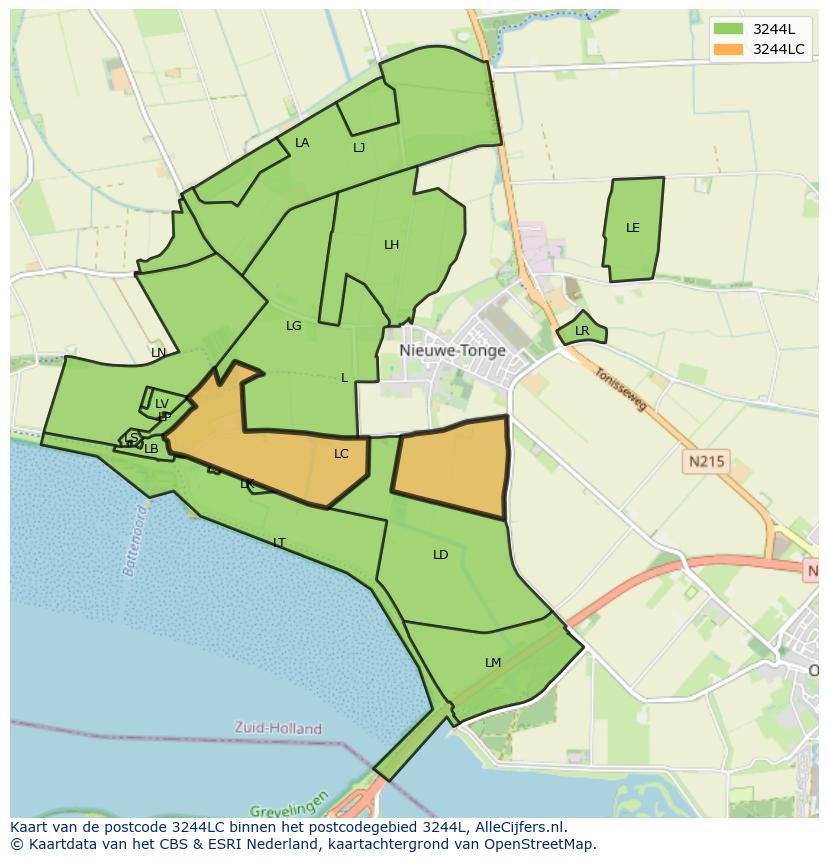 Afbeelding van het postcodegebied 3244 LC op de kaart.