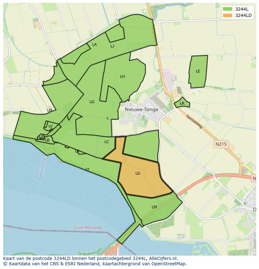 Afbeelding van het postcodegebied 3244 LD op de kaart.