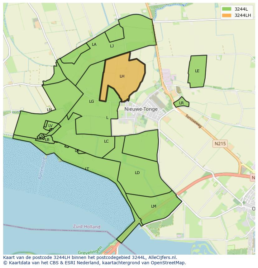 Afbeelding van het postcodegebied 3244 LH op de kaart.