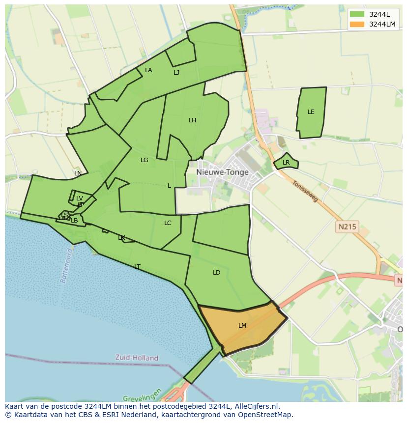 Afbeelding van het postcodegebied 3244 LM op de kaart.
