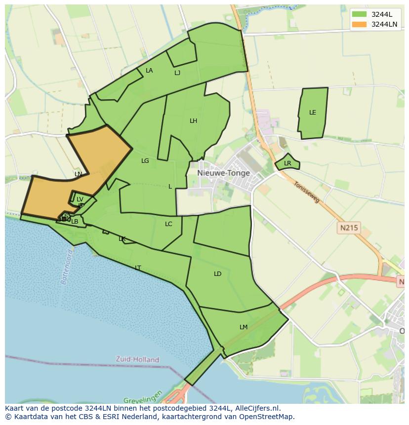 Afbeelding van het postcodegebied 3244 LN op de kaart.