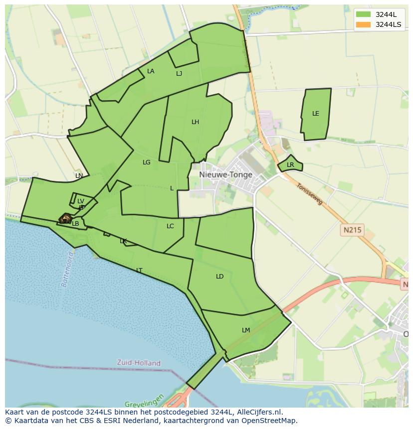 Afbeelding van het postcodegebied 3244 LS op de kaart.