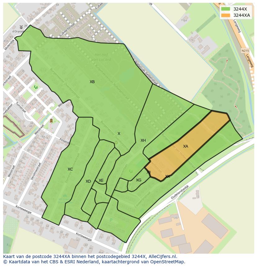Afbeelding van het postcodegebied 3244 XA op de kaart.