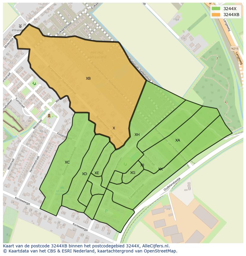 Afbeelding van het postcodegebied 3244 XB op de kaart.