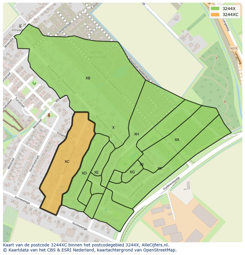 Afbeelding van het postcodegebied 3244 XC op de kaart.